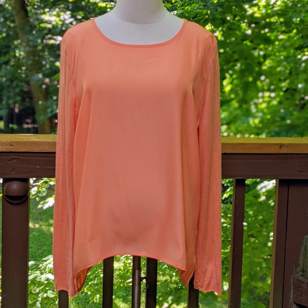 Nic & Zoe Orange/Sherbet Hi-Lo Long-Sleeve Top